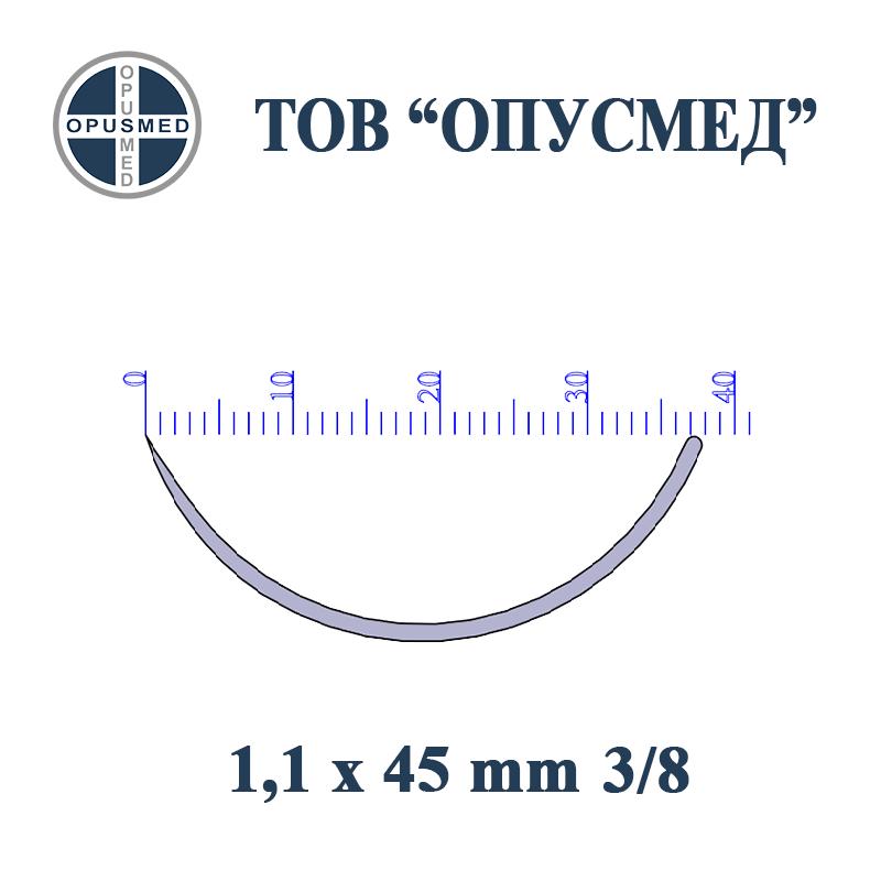Голка хірургічна з пружинним вушком, колюча, 45мм, 1,1мм, 3/8, стерильна, OPUSMED